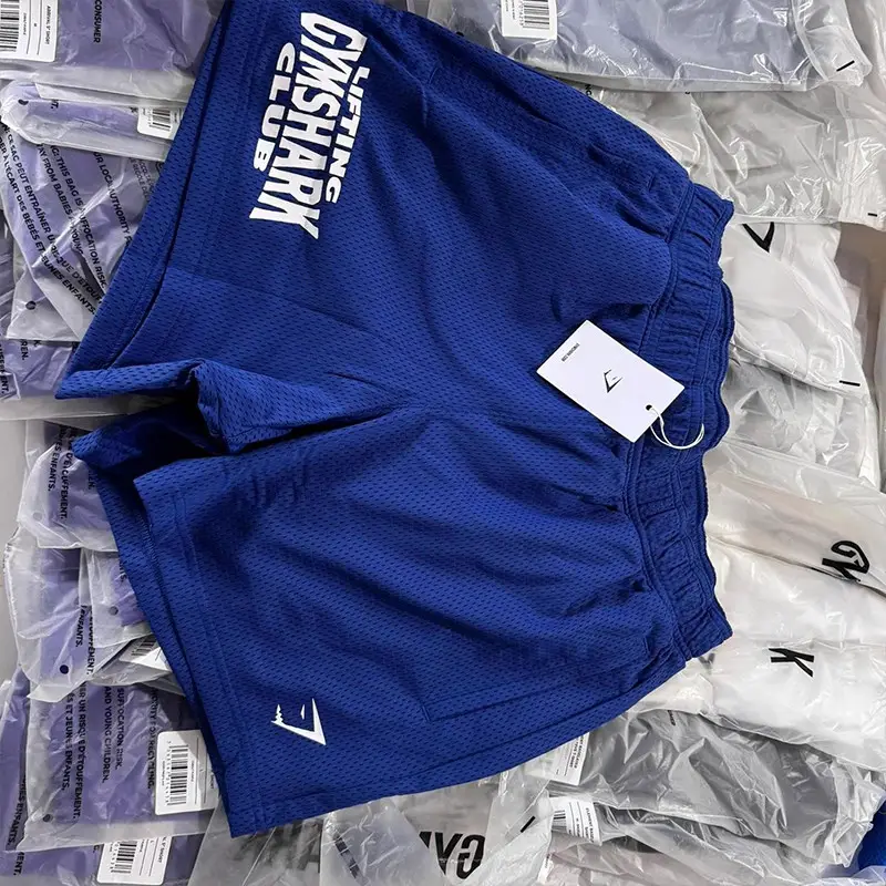 British shark letter print double-layer mesh breathable men's and women's fitness loose casual couple sports quarter shorts