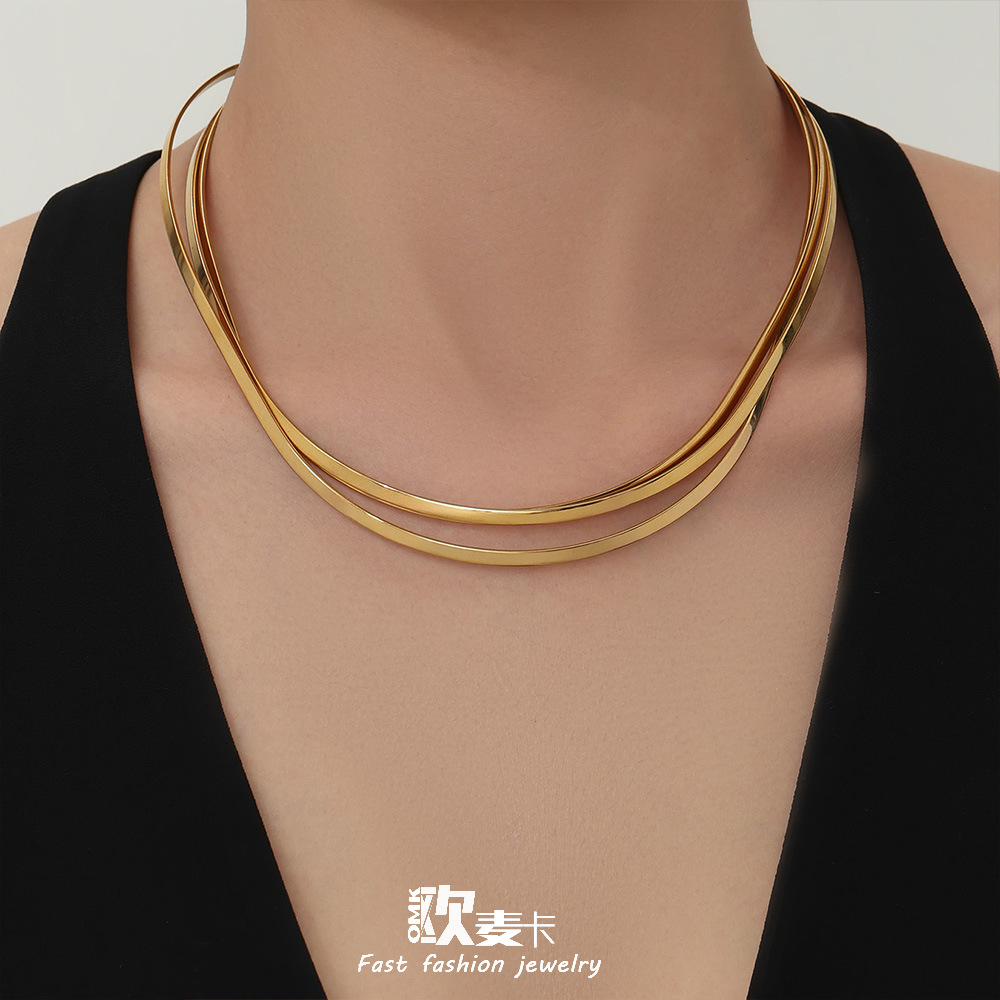 Minimalist Style Cross-Border Fashion Necklace Stainless Steel Light Luxury Niche Design Personality Temperament Jewelry Plated with 18K Real Gold