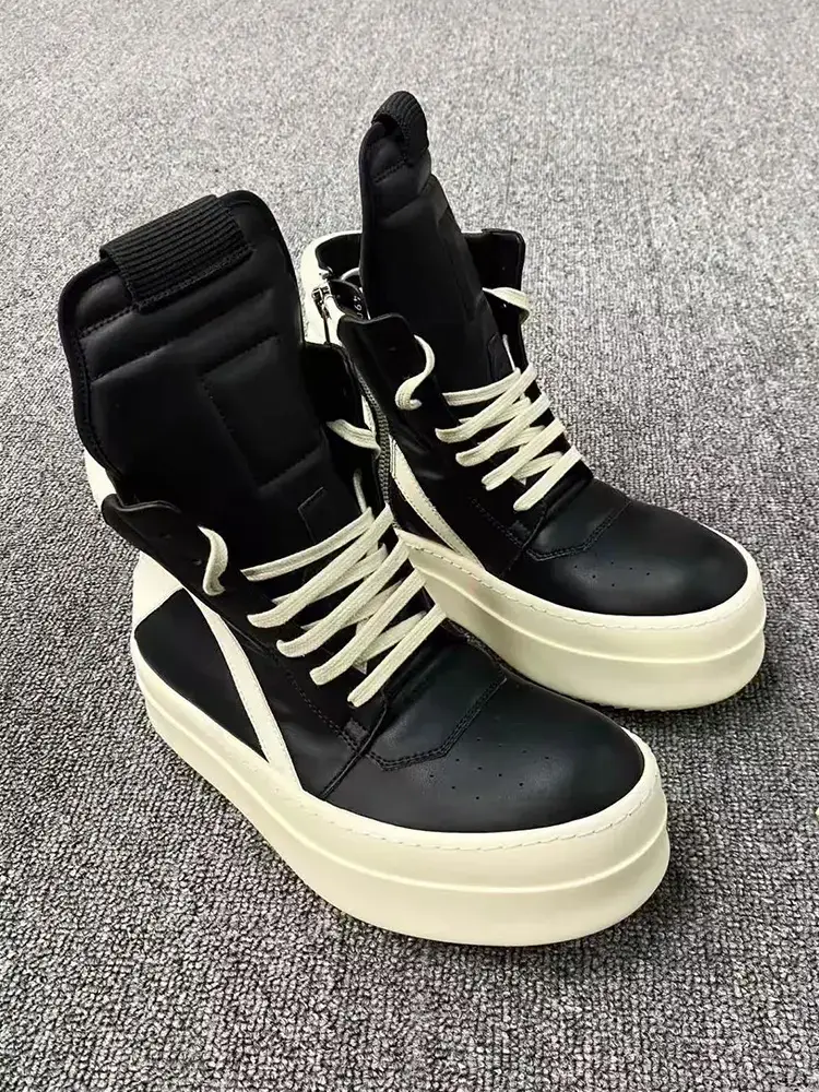 Black and White High-Top Sneakers Genuine Infringement Inverted Triangle Men's Thick-Soled Height-Increasing Shoes Boots American High Street Shoes