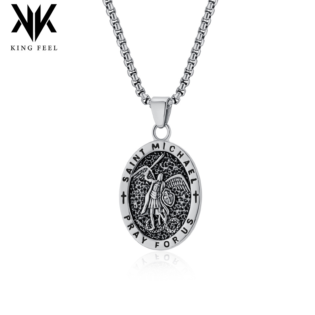 European and American Retro St. Michael Archangel Titanium Steel Necklace Men's Niche Personality Saint Michael Pendant