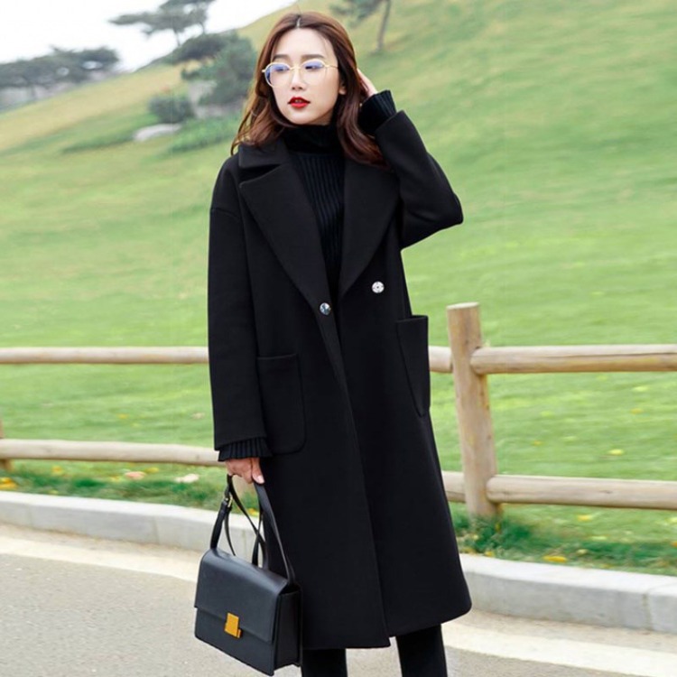 1688 Spring Plus Size Woolen Coat for Chubby Women 110kg Mid-Length Padded Thick Over-The-Knee Woolen Coat Trend