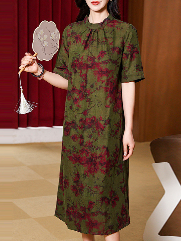 Chinese Style Hualuo Xiangyun Yarn dress Women's Summer New Loose plus size Printed Loose Mulberry Silk Long Dress