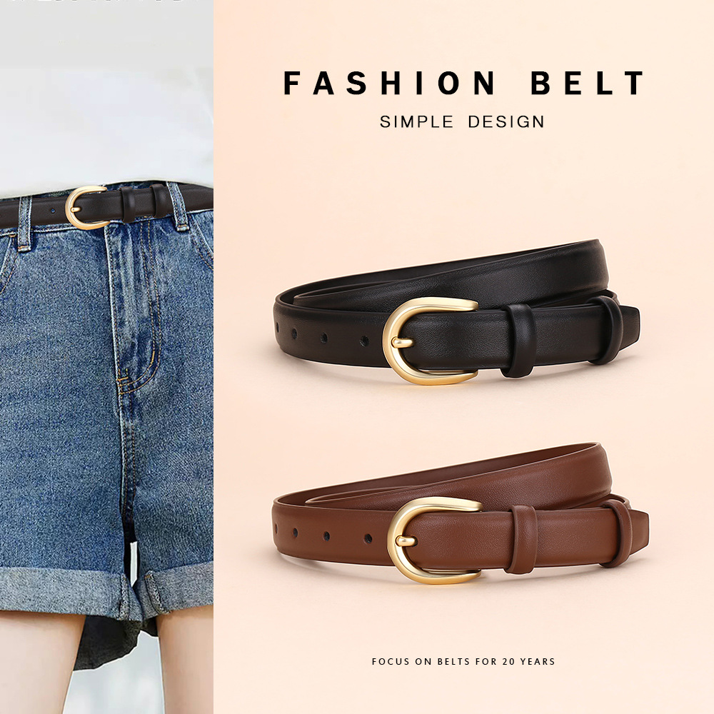 Women's Leather Belt Versatile Decorative Cowhide Waist Belt Business High-End Matte Pin Buckle Fashion Simple