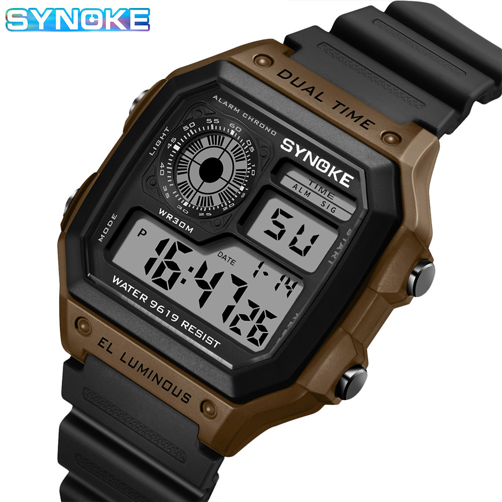 Factory Goods Synoke Square Classic Student Watch Digital Watch Waterproof Sports Men's Retro Square Watch