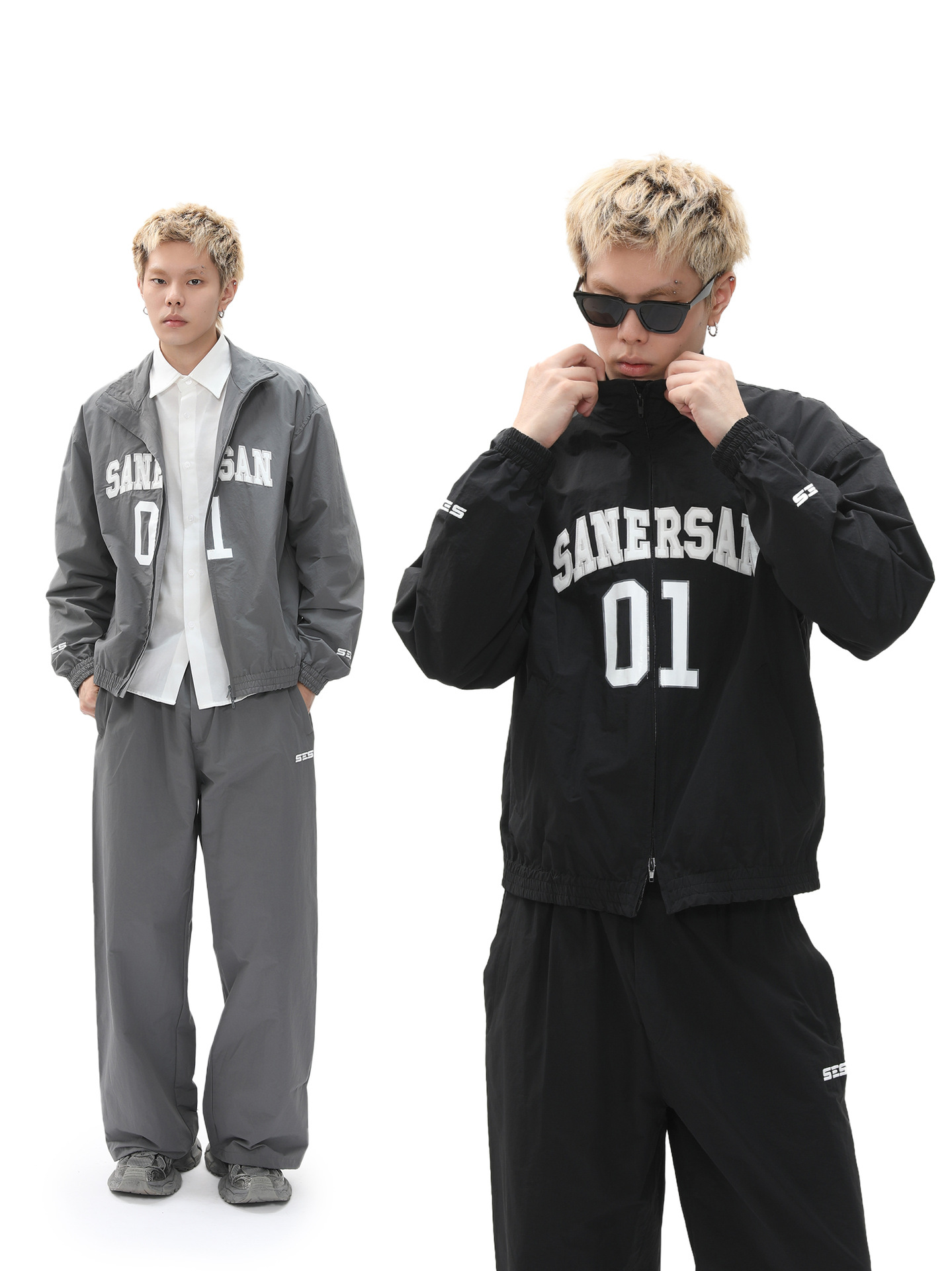 Mtlclothes Men's Clothing | American Boyish Letter Print Trendy Stand-Up Collar Functional Sports and Leisure Suit Trendy