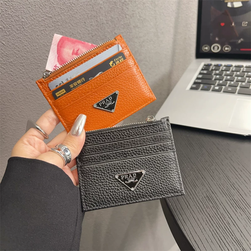 Leather zipper, ID card, change storage bag, personalized multi slot, ultra-thin and compact men's and women's card clip bag, card sleeve