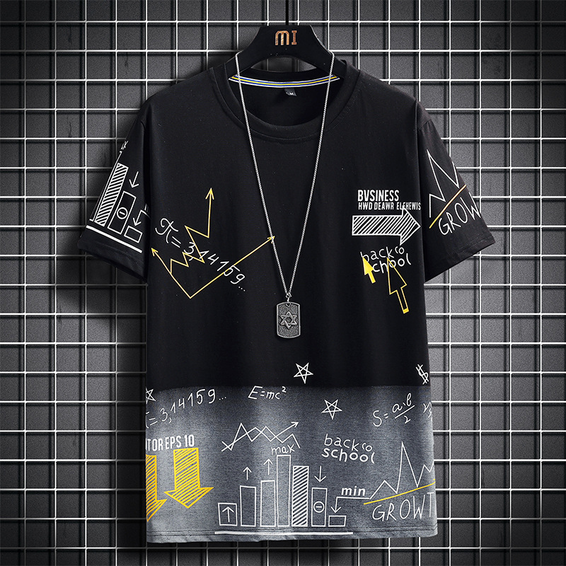 Taobao guest-T328-P25-2024 Summer Youth Short Sleeve Trend Gradient Contrast Printed T-shirt-Summer 19