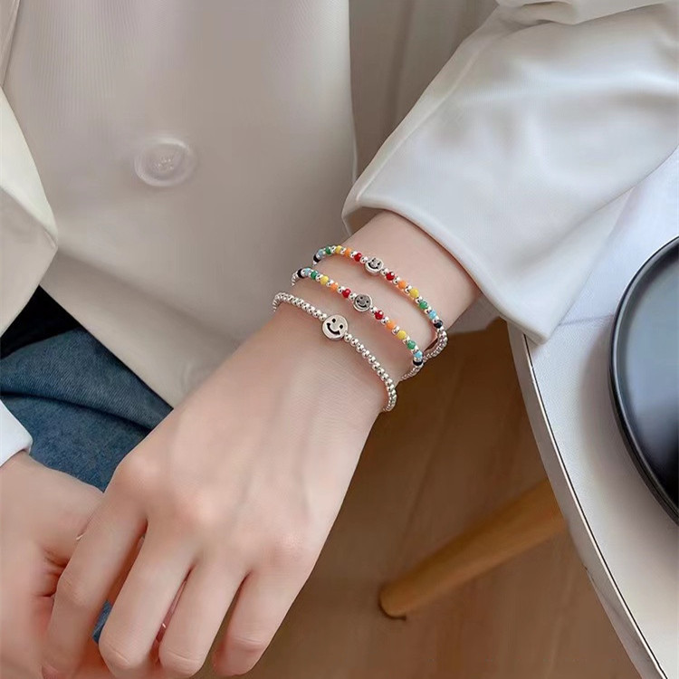 Rainbow Smiley bracelet female cute sweet elastic rope colorful beaded bracelet fashion simple student girlfriends bracelet