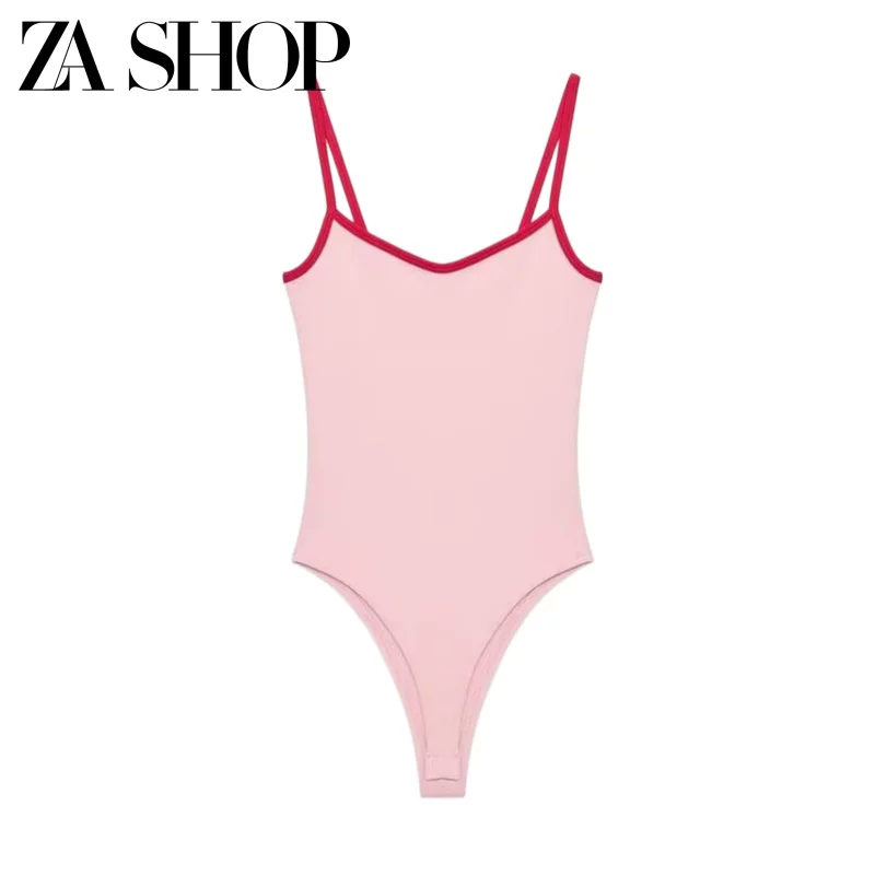 2026 Summer New Women's Backless Cotton Blend Round Neck Color-Block Trim Strap Slim Jumpsuit 4424334 Fotografie QC de pe TAOBAO pe Qualit.ly
