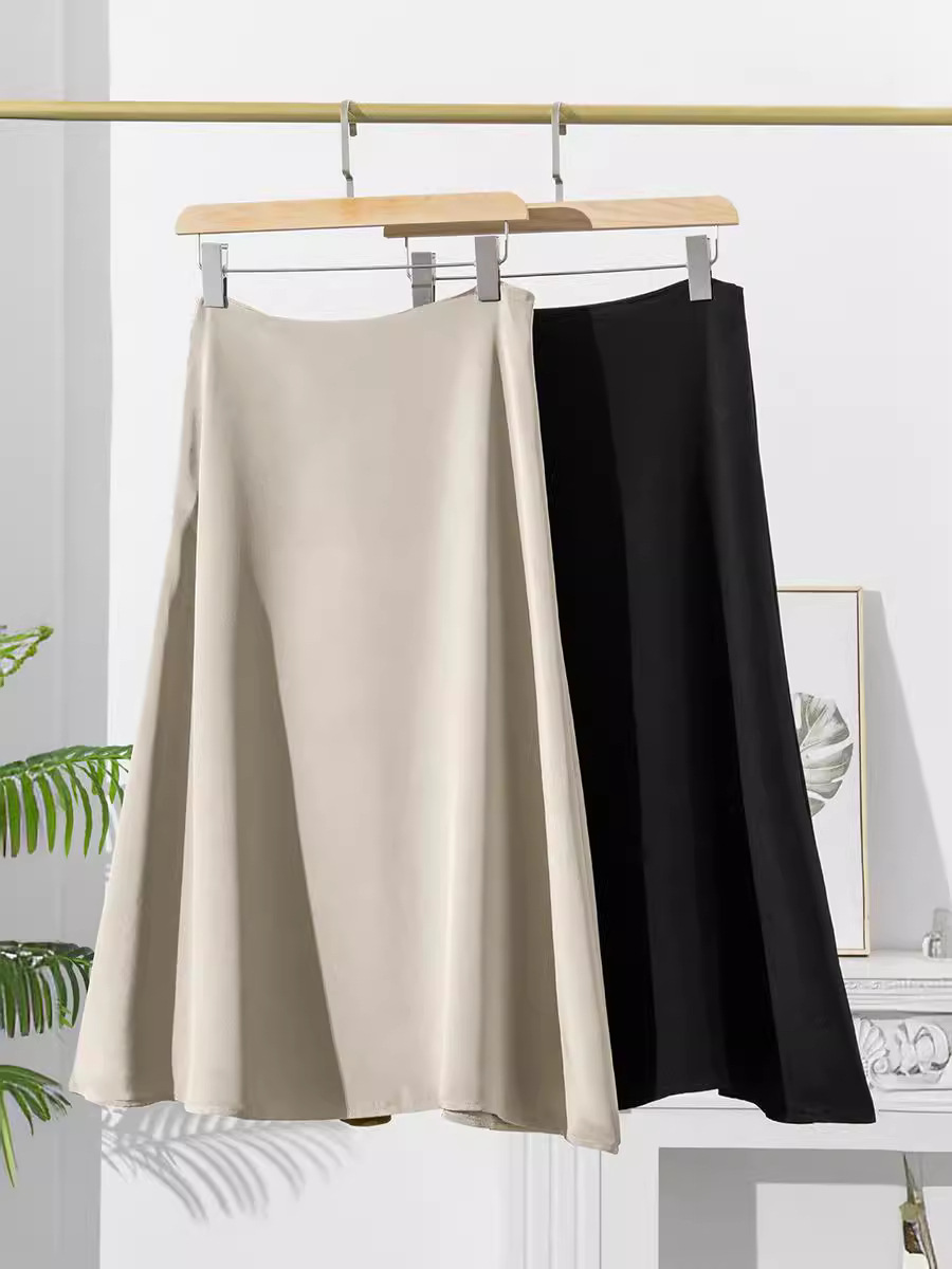 Summer new French silk overskirt slimming solid color mulberry silk overskirt temperament commuter women's umbrella skirt wholesale