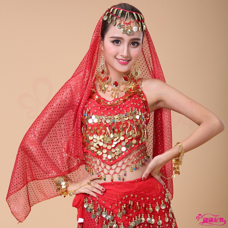 New Indian Dance Performance Dress Scarves Belly Dance Highlights Phnom Penh Danging Coin Scarves Belly Dance Headwear Headwear Headwear