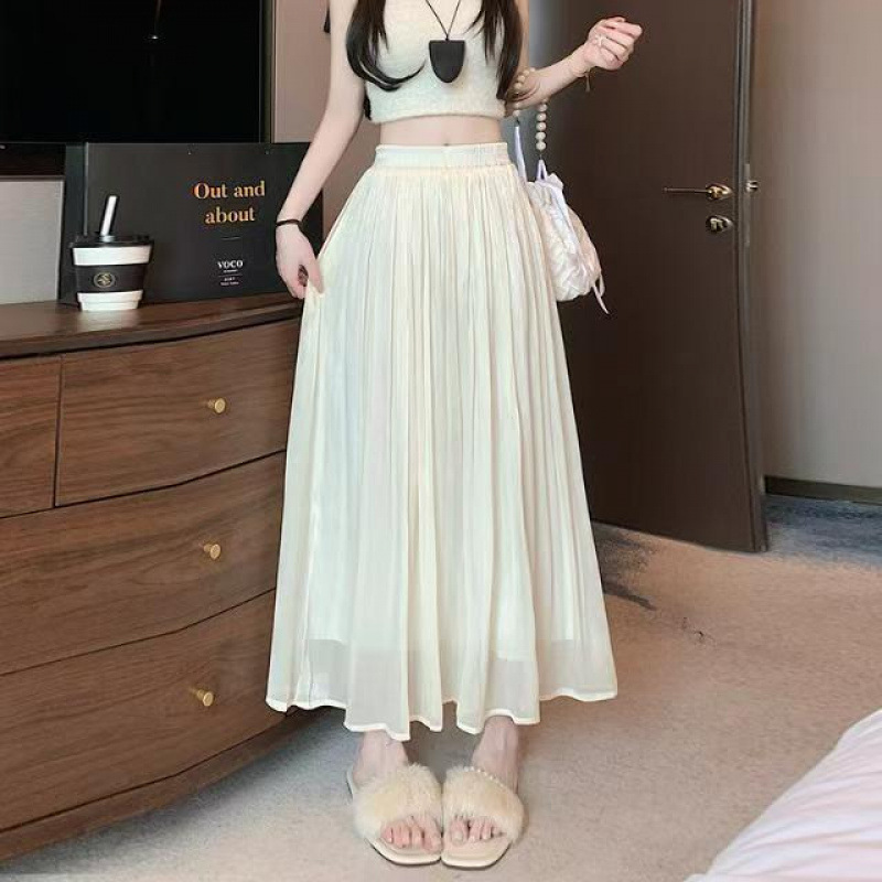 Glass Gauze Ice Silk Wide-Leg Pants for Women, Lazy Pleated Design, Drapey and Elegant Culottes, Thin