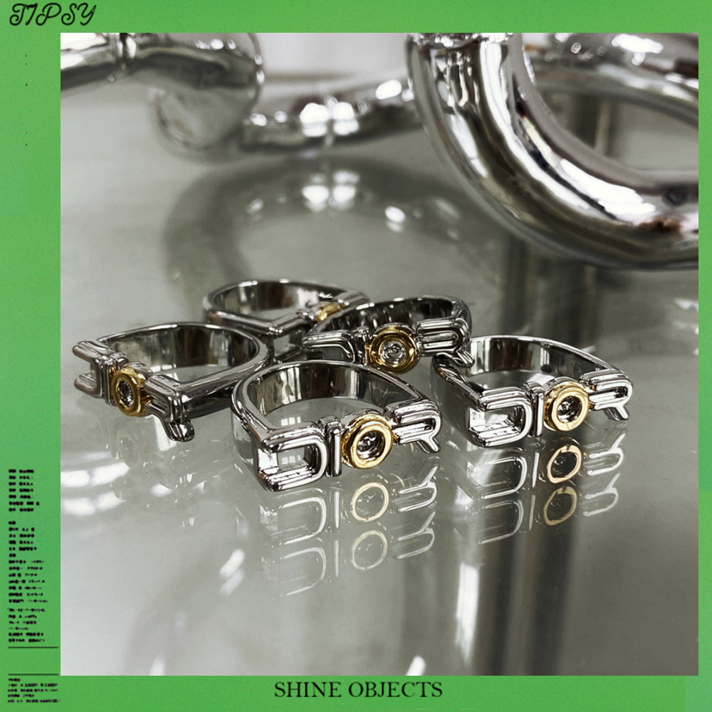 Tpisy D-Shaped Gold and Silver Color Matching Simple and High-End Couple's Square and Round Ring