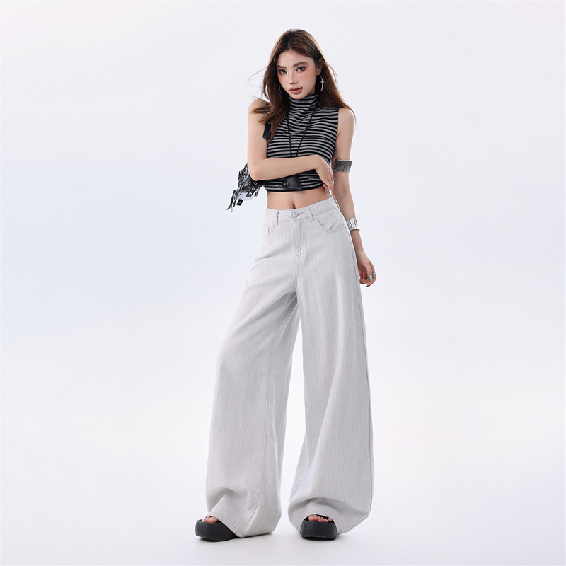 Linen Cotton Wide-Leg Pants for Women, Summer Thin Style, Textured, Loose Fit, Cool Feel, Old Money Style, Casual Denim