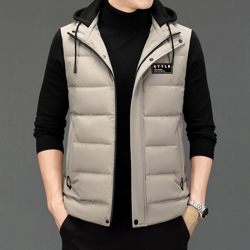 2024 men's down vest winter zipper hooded youth fashion thick solid color men's wholesale a generation of hair