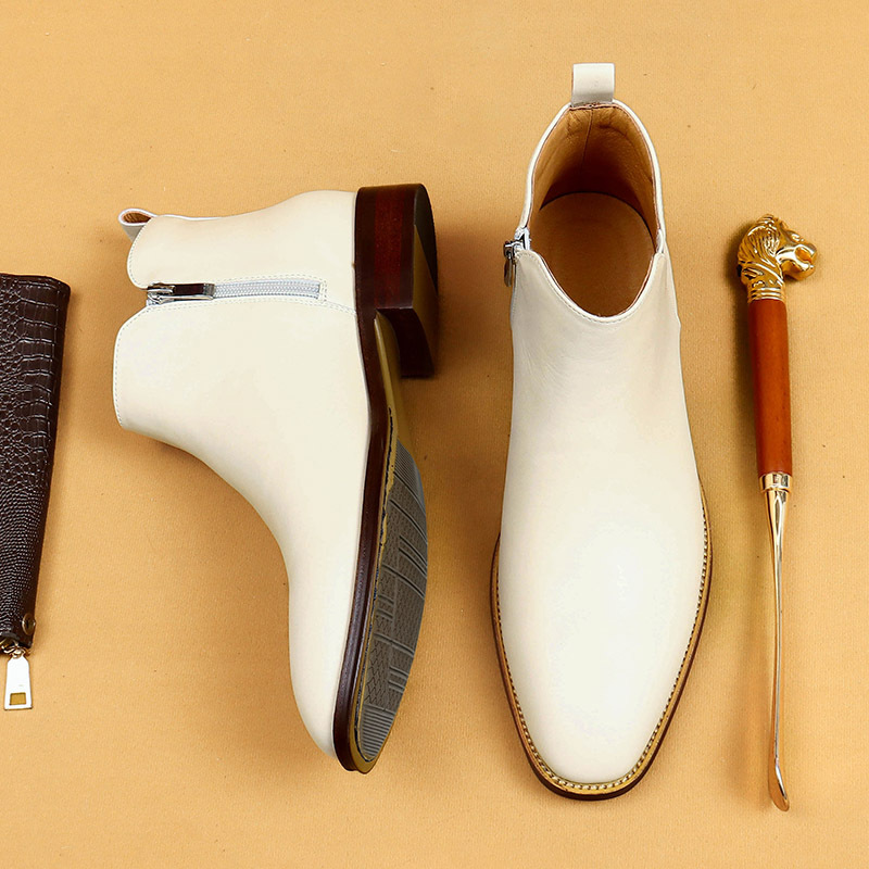 [vip for] Chelsea men's boots pointed leather shoes high-top British style business casual short white men's boots