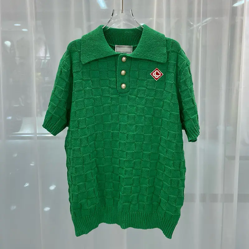 2024 summer new European and American trend cross-border foreign trade fashion men's short sleeve POLO pearl buckle sweater