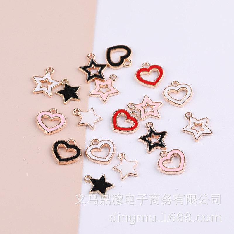 DIY hair accessories oil drop metal accessories love pendant bracelet pendant hollow heart five-pointed star