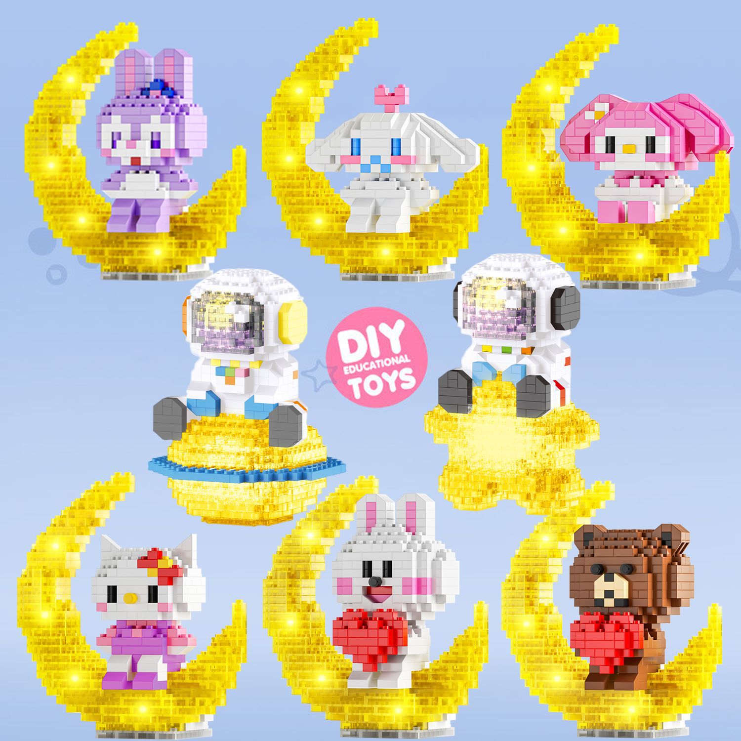 Glowing Cartoon Doll Building Blocks Moon Astronaut Compatible with Lego Assembled Children's Educational Toys Micro-Particle Building Blocks