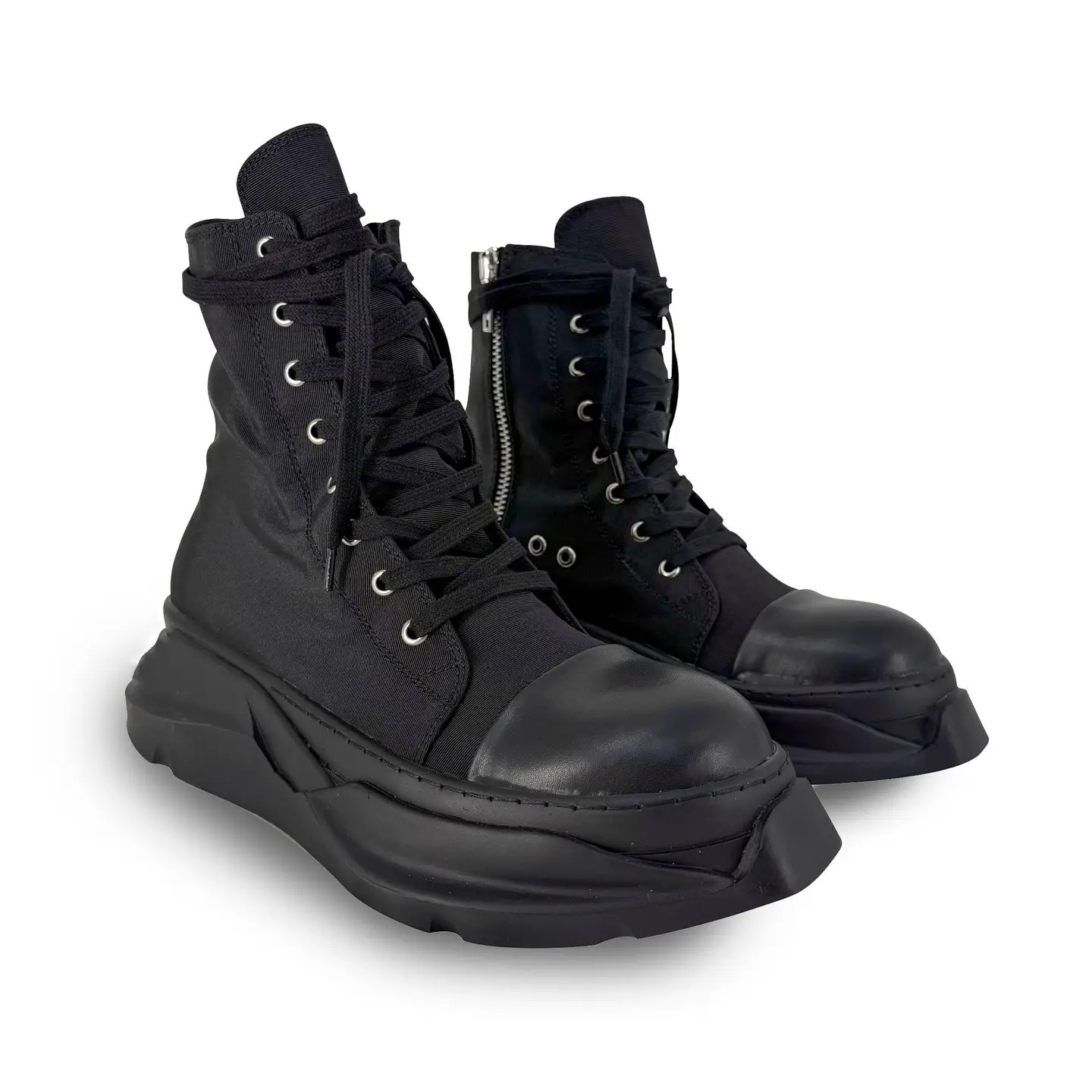 Dark Style Shoes 2025 Lace-Up High-Top Owens Same Style Thick-Soled Platform Black Double-Layer Canvas Shoes