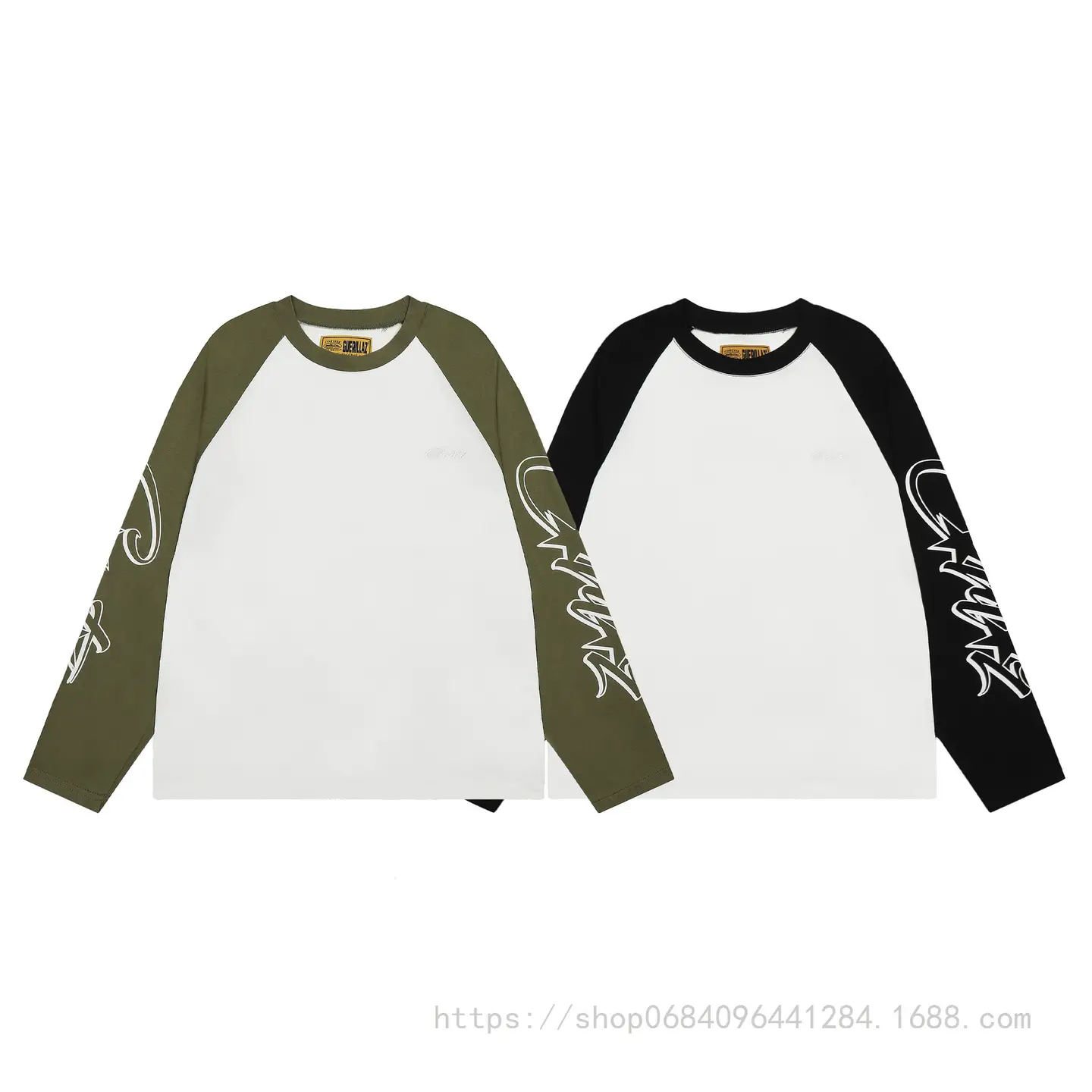 Corteiz Alcatraz Color-Block Raglan Logo Long-Sleeve T-Shirt European and American Street Style Loose Unisex Base Shirt Trendy