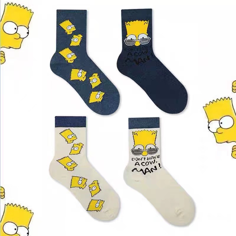 Korean Trendy Brand Co-Branded Harajuku Ulzzang Hong Kong Style Japanese Style Ins Mid-Calf Socks for Men and Women Cartoon Pure Cotton Trendy Socks