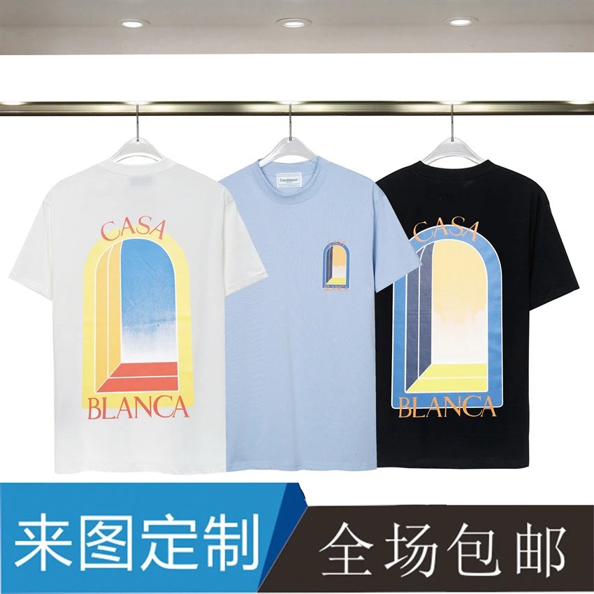 新品卡萨布兰卡短袖 幻境之门字母logo印花个性圆领短袖T恤衫