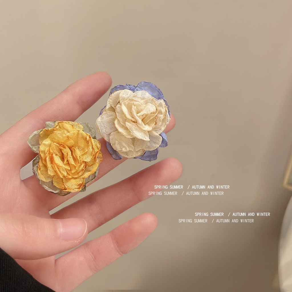 Super Fairy-Like~ Fabric Flower Silver-Plated Needle Earrings, Japanese and Korean Ins Sweet Niche Design Earrings, Camellia Ear Accessories