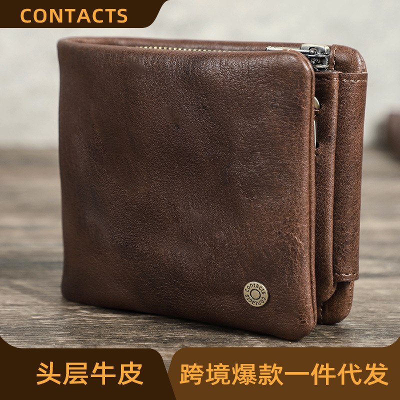 Black Angel Rfid Anti-Theft Brush Full-Grain First-Layer Cowhide 70% off Men's Wallet Horizontal Style Multi-Card Slot Genuine Leather Wallet