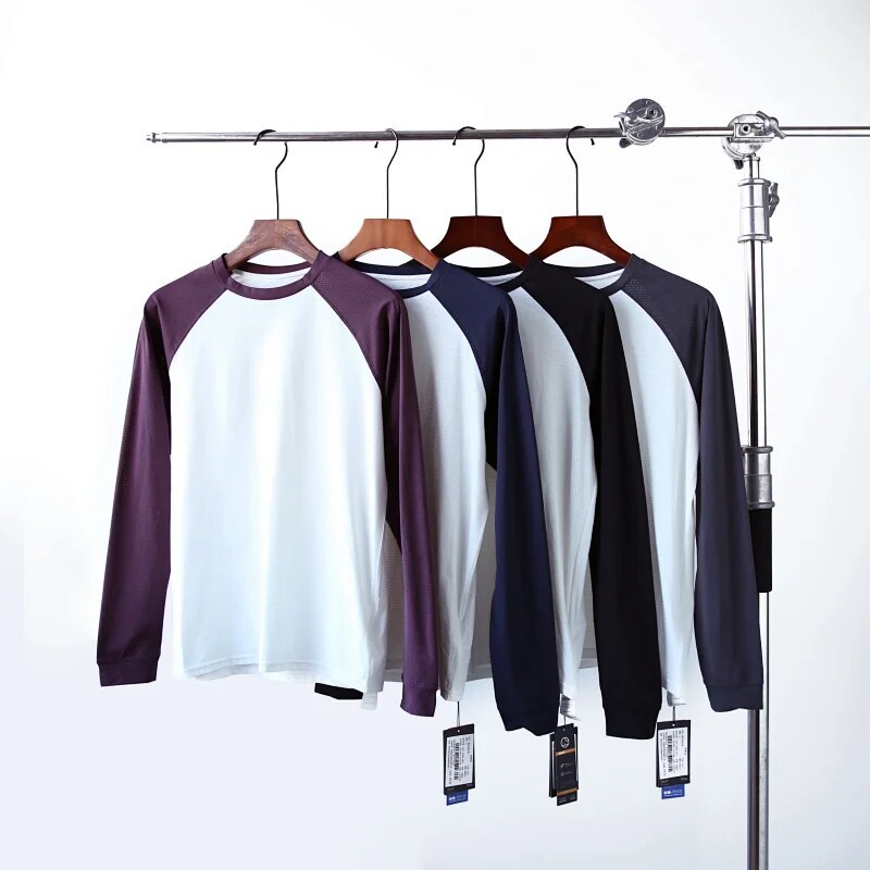 Hardwear Men's Outdoor Fitness Commuting Comfortable Breathable Round Neck American Style Color-Block Breathable Mesh Long Sleeve T-Shirt