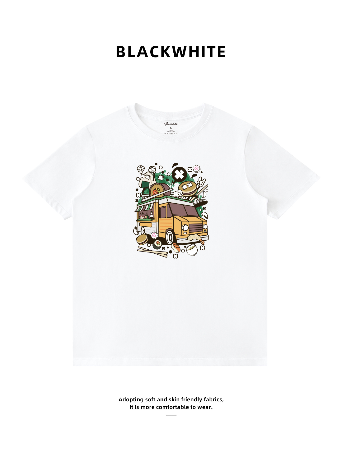 Fun Cartoon Bus Car Crew Neck T-Shirt High Cotton Citywalk Outfit for Teenagers and Students Campus Style 361
