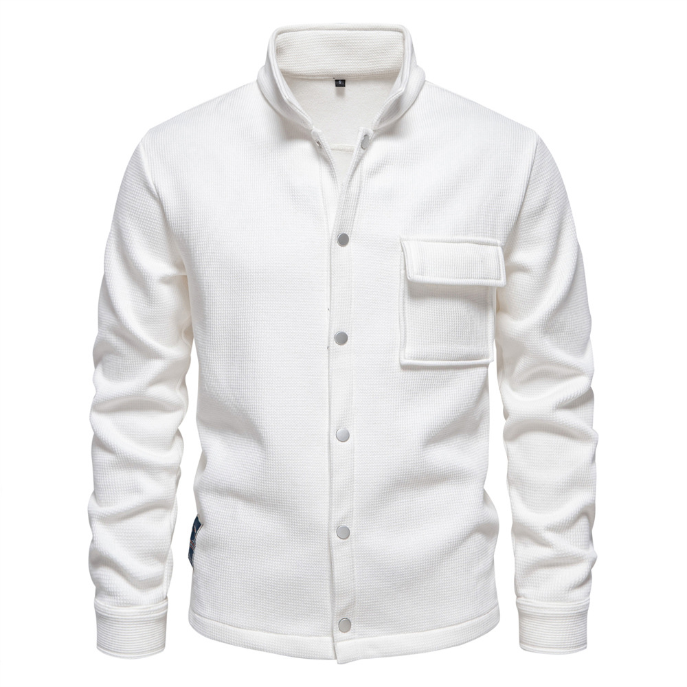 2024 autumn and winter new fleece-lined thickened waffle men's lapel cardigan jacket foreign trade pocket coat men's jacket