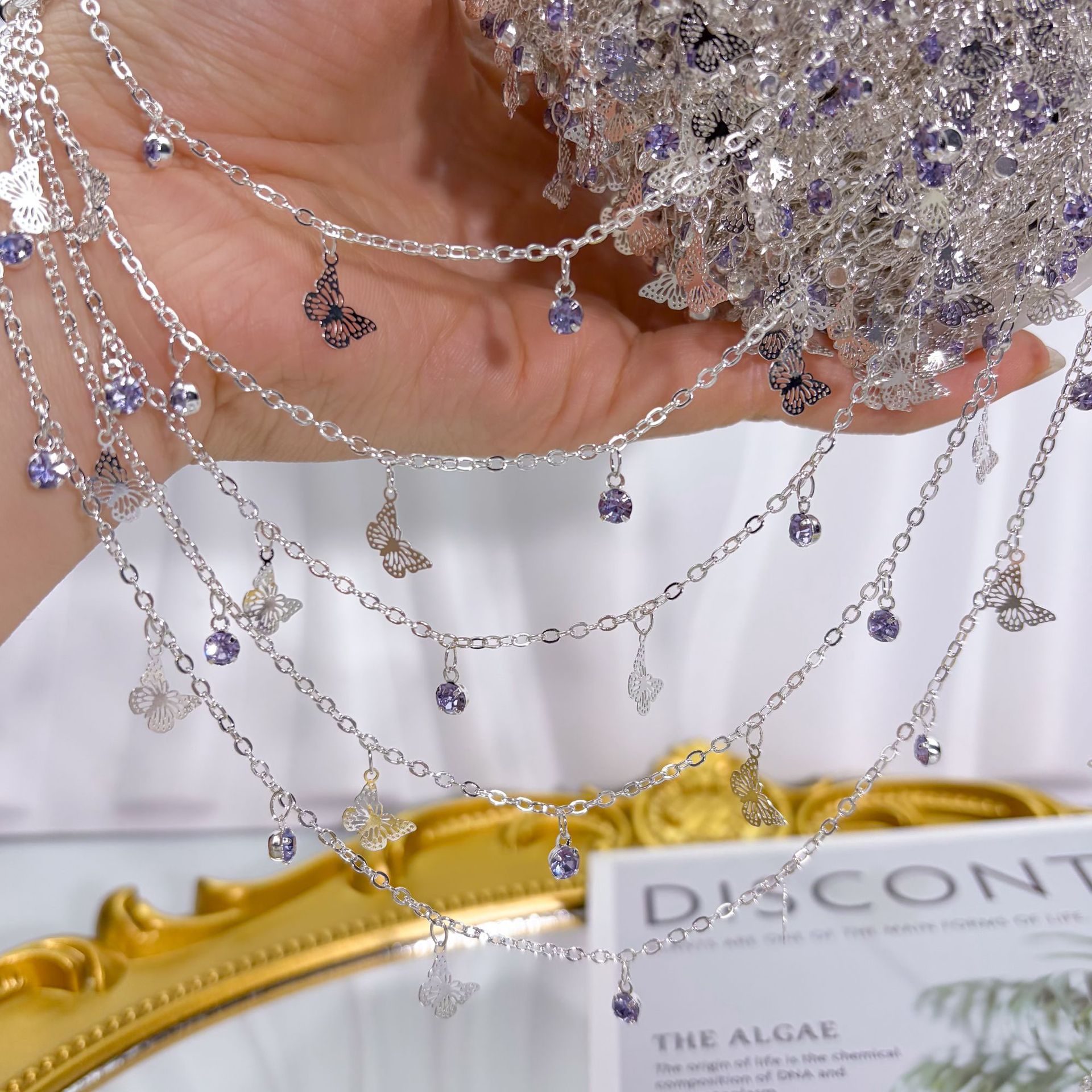 DIY Chain Pink Blue Purple Color Butterfly Zircon Chain High Color Retained Jewelry Hand-made Chain Performance Clothing Material