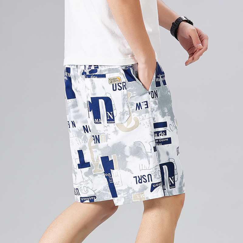 Pure Cotton Shorts Men's Outer Wear Sports Casual Pants Summer Loose Five-Point Pants Printed Large Pants Summer Beach Pants