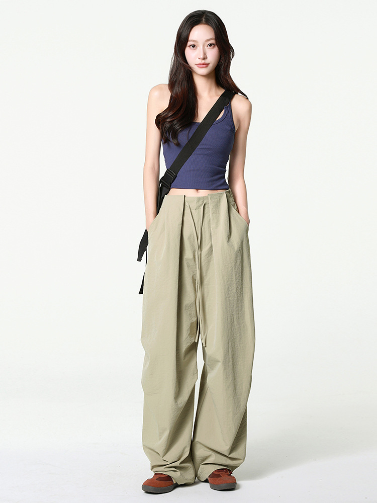 Khaki Scissor Pants for Women, Summer Thin 2026 New High-Waisted Loose Slimming Wide-Leg Pants, Quick-Dry Lazy Style Curved Pants