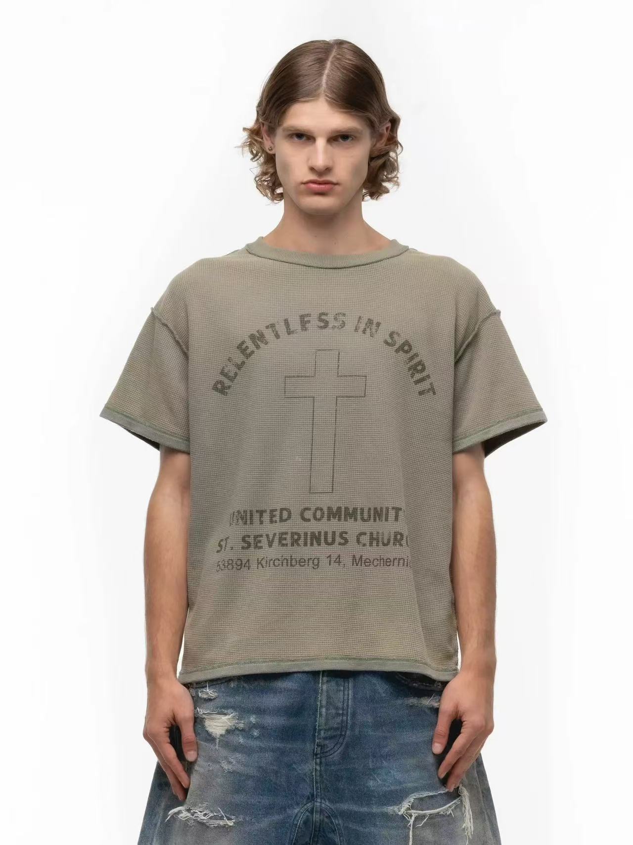 Amazon Dark Style Henry Collar Short-Sleeve Vintage Distressed 2026 Loose Men's T-Shirt Cross-Border Supply Base Shirt
