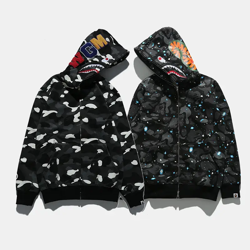 Foreign trade cross-border wholesale shark mouth starry sky spots glow-in-the-dark street men's sweatshirt loose hooded tops women's jackets