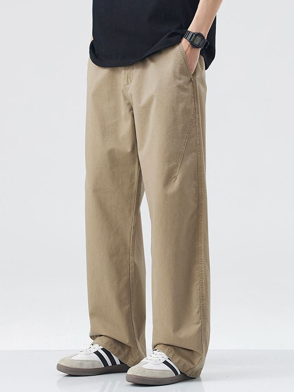 Mingge | American Retro Trendy Brand Pure Cotton Casual Pants Men's Solid Color Simple Versatile Loose Drape Straight Pants