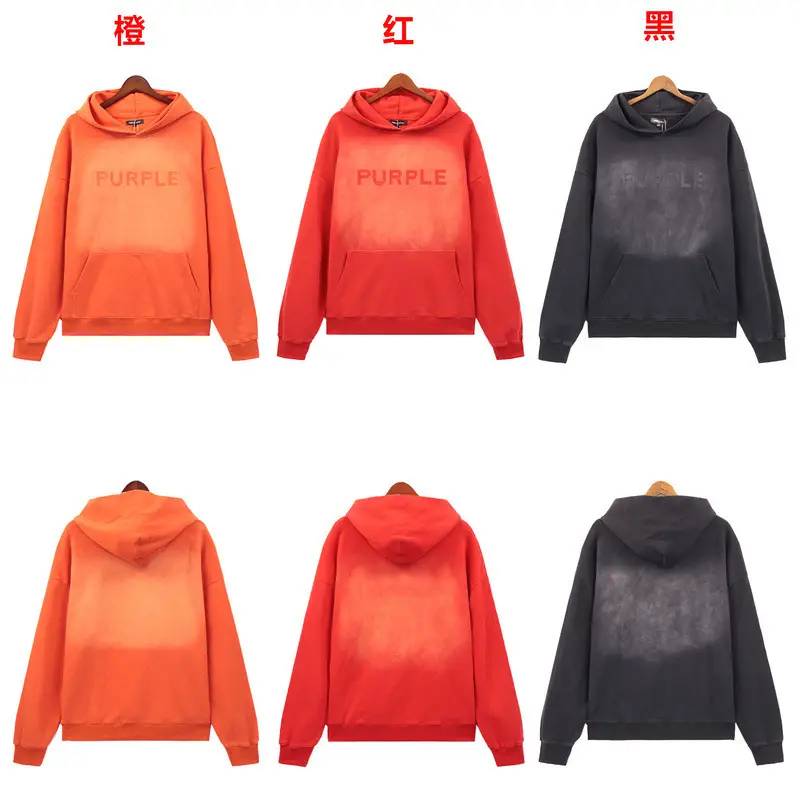Real shot in stock PURPLE wash old loose kangaroo pocket faded word logo hoodie European and American fashion brand hoodie