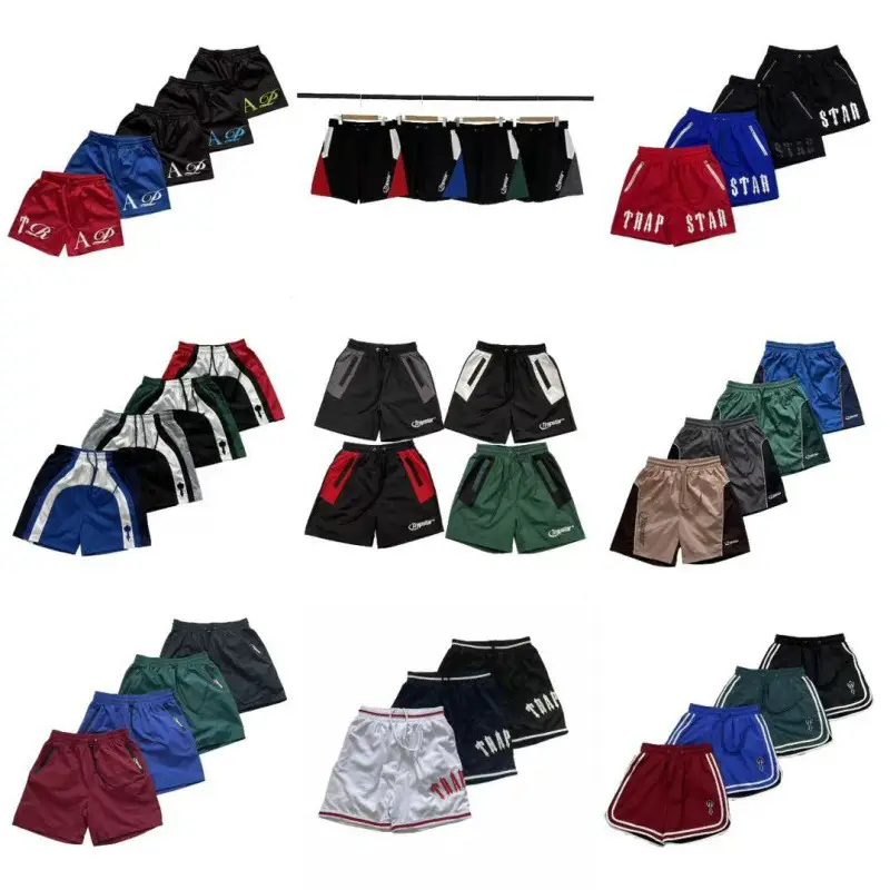 Cross-Border Export Trapstar Letter Print Embroidered Shorts Summer Loose Sports Casual Beach Pants for Men