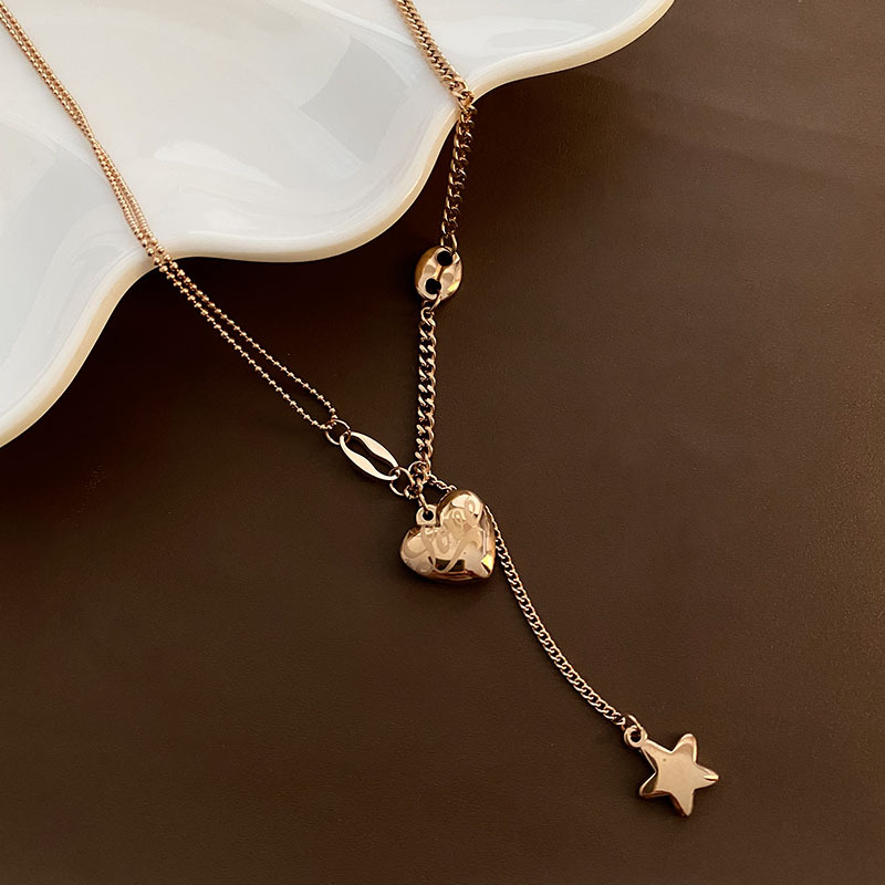 Titanium steel does not fade double-layer letters five-pointed star love necklace women's niche design clavicle chain European and American jewelry