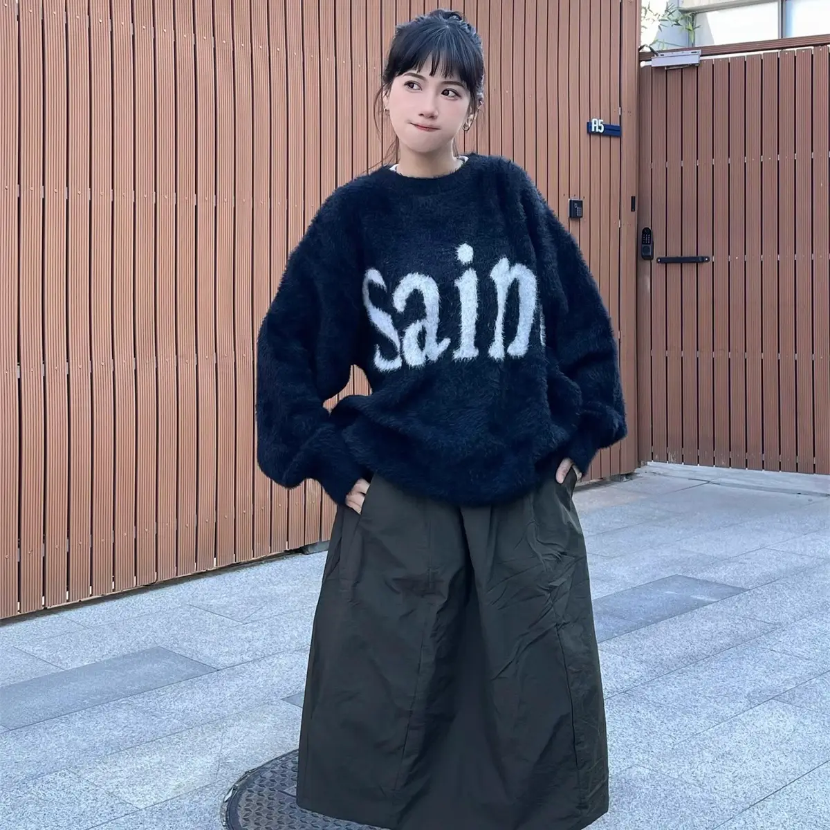 Saint Michael Autumn and Winter Niche Trendy Brand Autumn and Winter Letters Intarsia Mohair Knitwear Crewneck Sweater Trendy