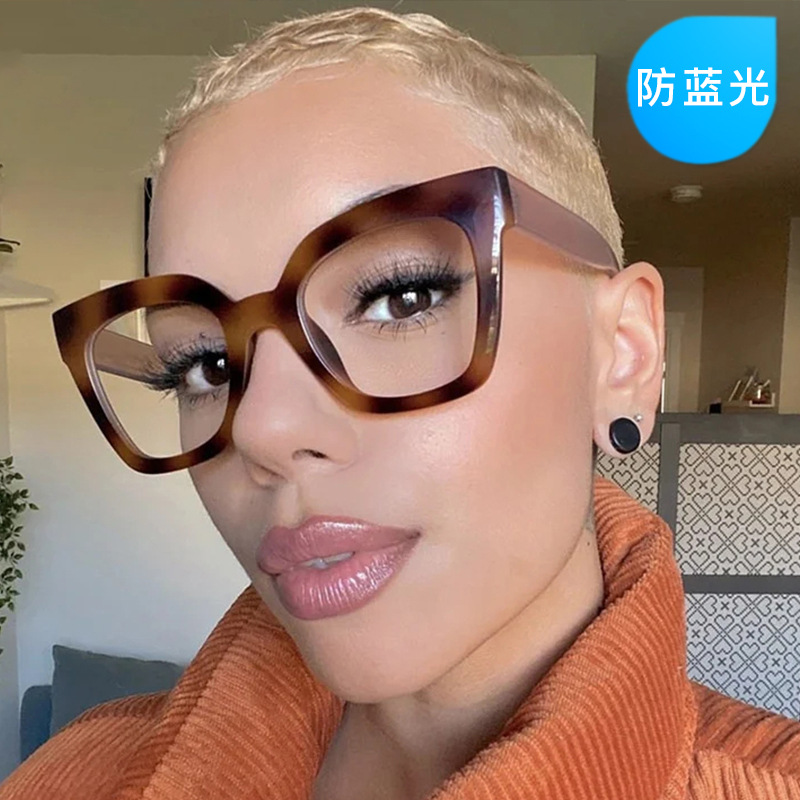 Boxed Personalized Anti-Blue Light Flat Mirror Women's Cross-Border Cat's Eye Ins Glasses European and American Fashion Plain Simple Glasses Frame