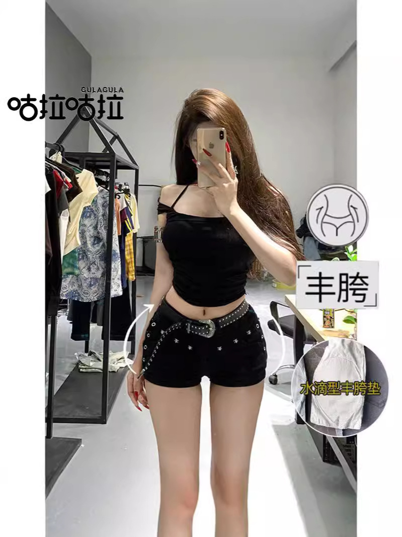 American-Style Low-Waist Studded Hip-Enhancing Butt-Lifting Denim Ultra-Short Shorts for Women, 2026 Summer New Thin Slim-Fit Hot Pants