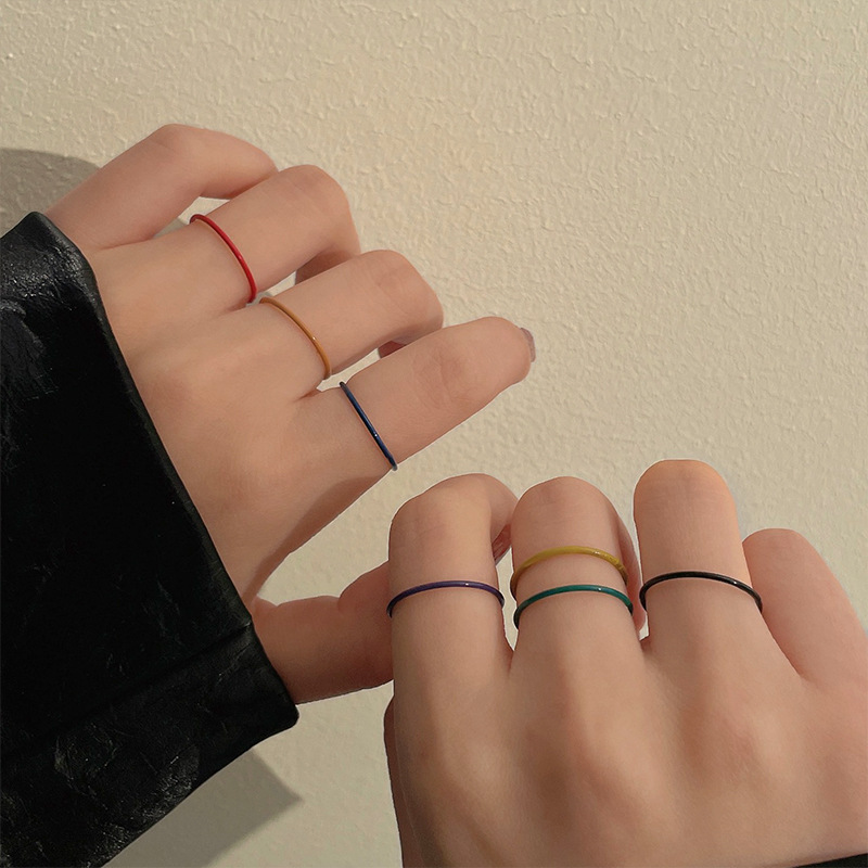 Rainbow Color Thin Ring Ring Set Female Niche Design Sense Fashionable Cold Style Simple Plain Ring Ring