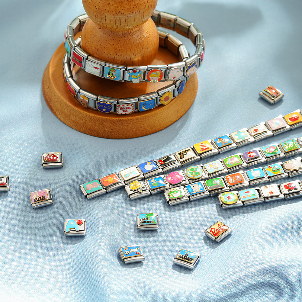 Stainless Steel Italian Modular Bracelet DIY Colorful Enamel Cartoon Design European and American Cross-Border Amazon Jewelry Accessories