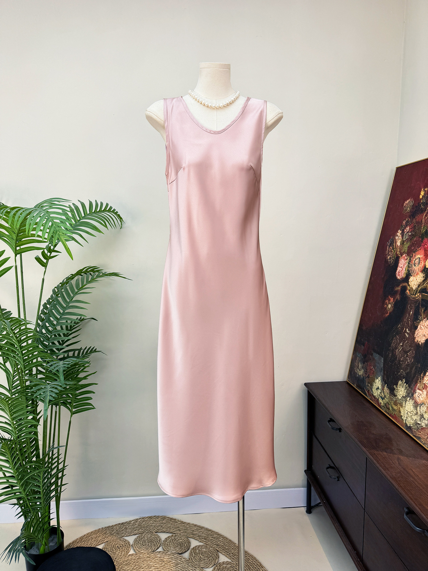 【Zhi Li】New Chinese-Style Solid Color Slim-Fit Dress 2026 Summer New Round Neck Sleeveless Simple and Elegant Dress