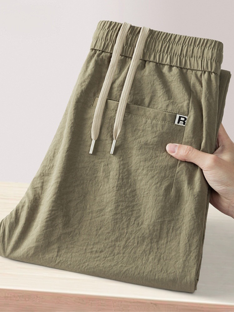 Men's Casual Pants Summer 2025 New Style Loose Straight Wide-Leg Pants High-Waisted Deep-Crotch Thin Ice-Feel Sports Pants