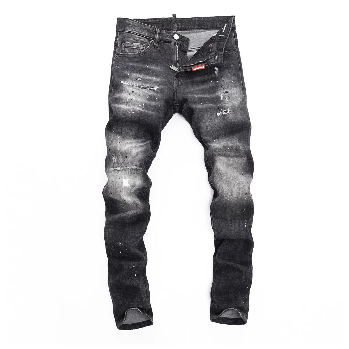 D Jeans Skinny Ripped Jeans American high street ripped ink splattered slim fit men's pants denim pants