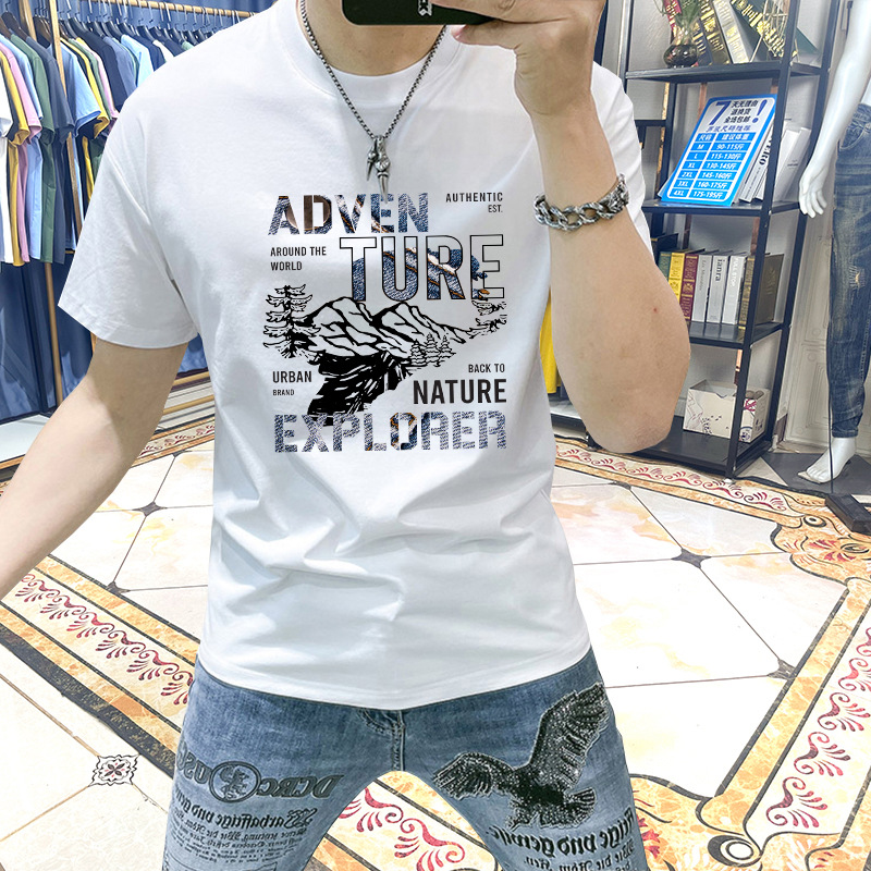 Men's T-shirt Short-sleeved 2025 New Style Clothes Men's Trendy Slim-fit All-match Printed Half-sleeved Top T-shirt